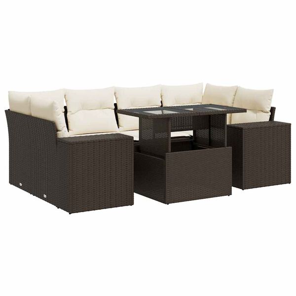 vidaXL 7-delige Loungeset met kussens poly rattan bruin