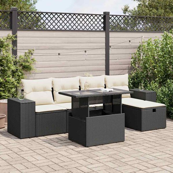 vidaXL 6-delige Loungeset met kussens poly rattan zwart