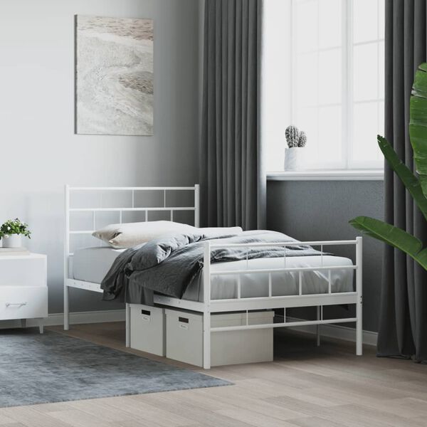 vidaXL Bedframe met hoofd- en voeteneinde metaal wit 90x200 cm
