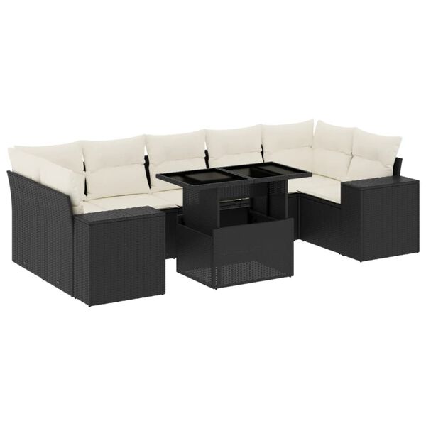 vidaXL 8-delige Loungeset met kussens poly rattan zwart