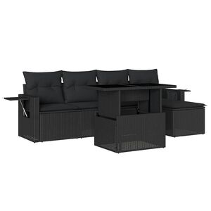 vidaXL 6-delige Loungeset met kussens poly rattan zwart