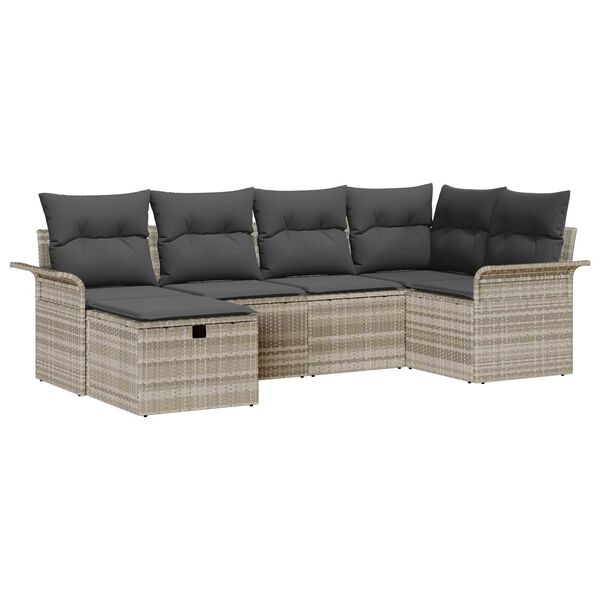 vidaXL Tuin Sofa Set met kussen 6 pcs Lichtgrijs poly rattan