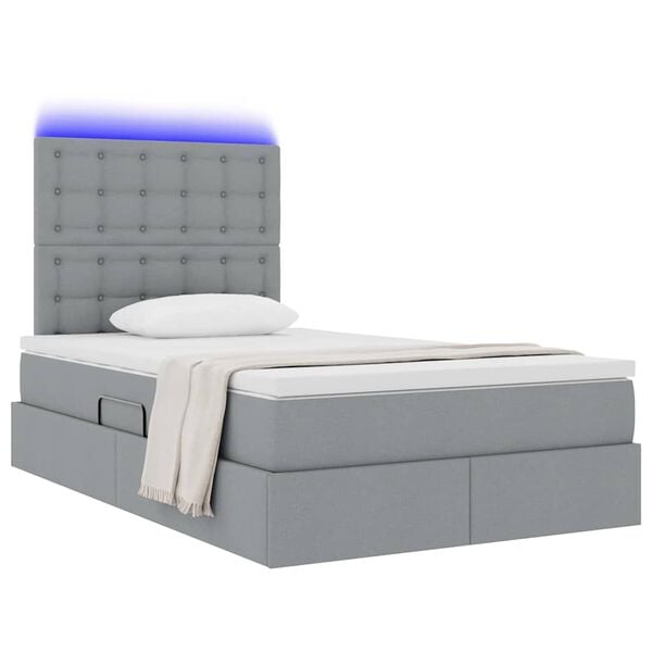 vidaXL Opbergbed met LED met matras Lichtgrijs 120 x 200 cm Polyester