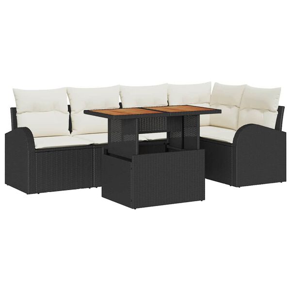 vidaXL Tuin Sofa Set met kussen 6 pcs Zwart en cr&egrave;me