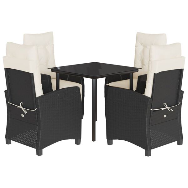 vidaXL 5-delige Tuinset met kussens poly rattan zwart