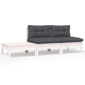 vidaXL 3-delige Loungeset met kussens massief grenenhout wit