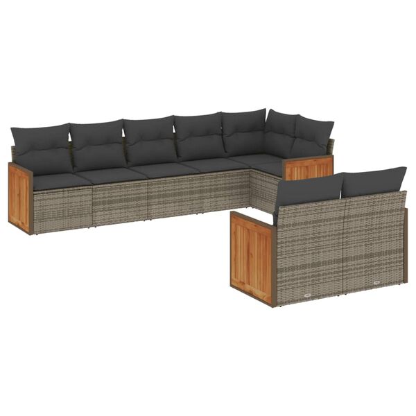 vidaXL 8-delige Loungeset met kussens poly rattan grijs