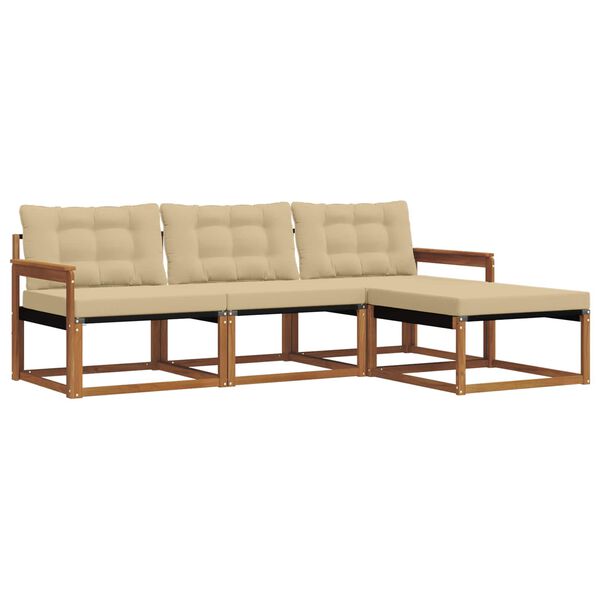 vidaXL Buiten bankenset met kussen 4 pcs Natuurlijk en Beige