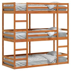 vidaXL Stapelbed 3-persoons massief grenenhout wasbruin 75x190 cm