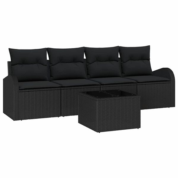 vidaXL Tuin Sofa Set met kussen 5 pcs Zwart Poly rattan, staal en glas