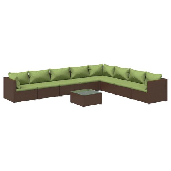 vidaXL 9-delige Loungeset met kussens poly rattan bruin