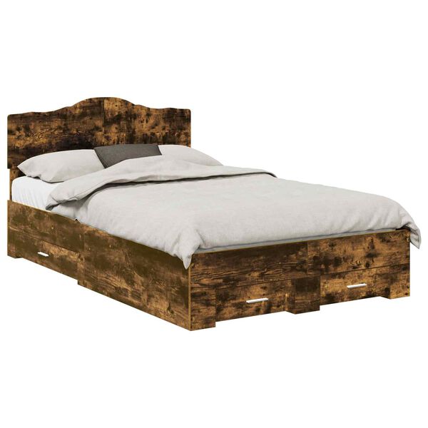 vidaXL Bedframe met hoofdeinde Gerookt eiken 120 x 190 cm Bewerkt hout