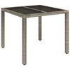 vidaXL Tuintafel met glazen blad 90x90x75 cm poly rattan grijs