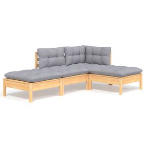 vidaXL 4-delige Loungeset met grijze kussens massief grenenhout