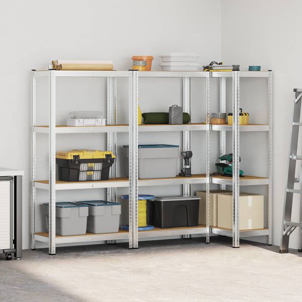 vidaXL Opbergrekken 4-laags 3 st staal en bewerkt hout zilverkleurig