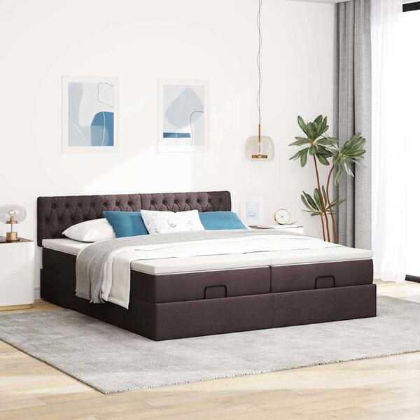 vidaXL Ottoman bed met matrassen en LED's 160x200cm stof donkerbruin
