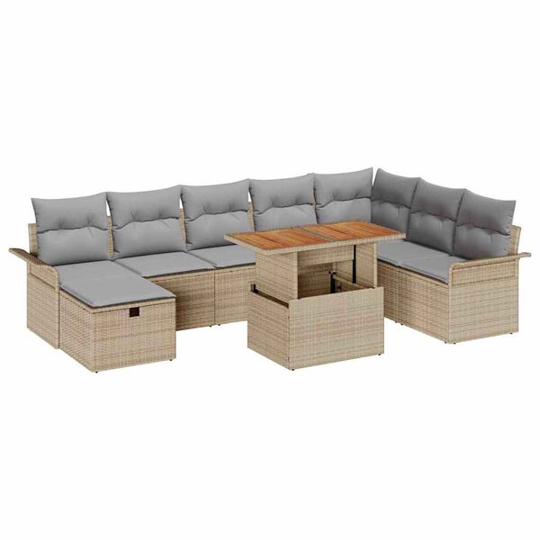 vidaXL Tuin Sofa Set 9 pcs Beige poly rattan