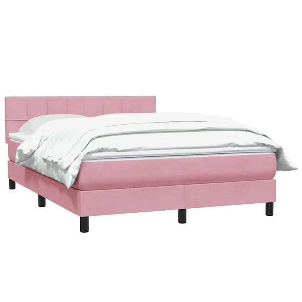 vidaXL Boxspring met matras fluweel roze 140x220 cm