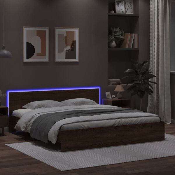 vidaXL Bedframe met hoofdeinde en LED bruin eikenkleur 200x200 cm