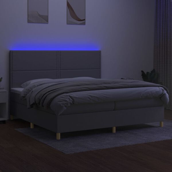vidaXL Boxspring met matras en LED stof lichtgrijs 200x200 cm