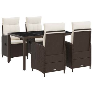 vidaXL Buiten eettafelset 5 st Bruin en Cr&egrave;me Wit poly rattan