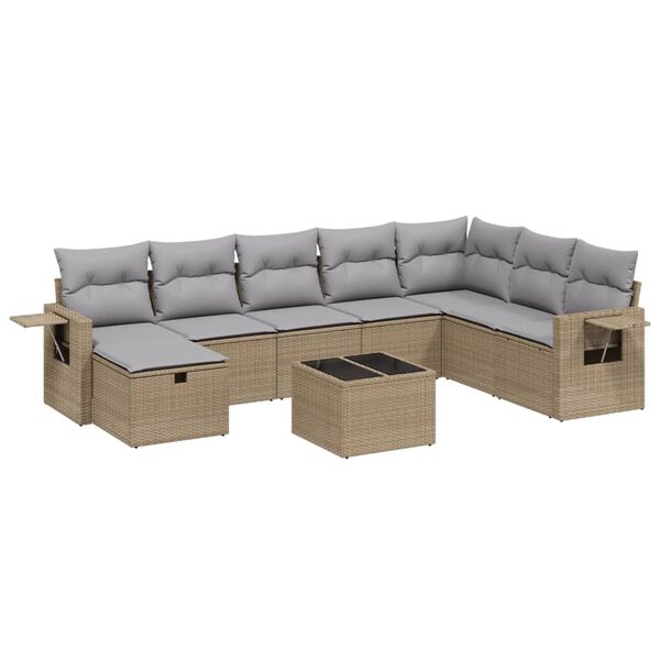 vidaXL 9-delige Loungeset met kussens poly rattan gemengd beige