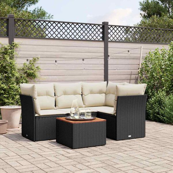 vidaXL 5-delige Loungeset met kussens poly rattan zwart
