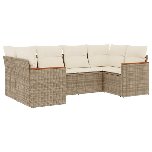 vidaXL 6-delige Loungeset met kussens poly rattan beige