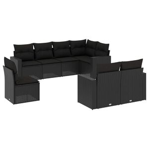 vidaXL 8-delige Loungeset met kussens poly rattan zwart