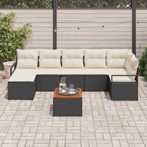 vidaXL Tuin Sofa Set met kussen 8 pcs Zwart Poly riet