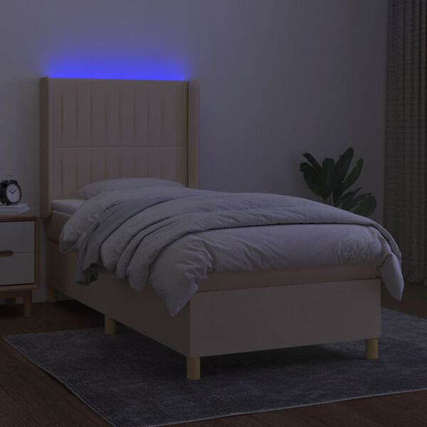 vidaXL Boxspring met matras en LED stof cr&egrave;mekleurig 100x200 cm