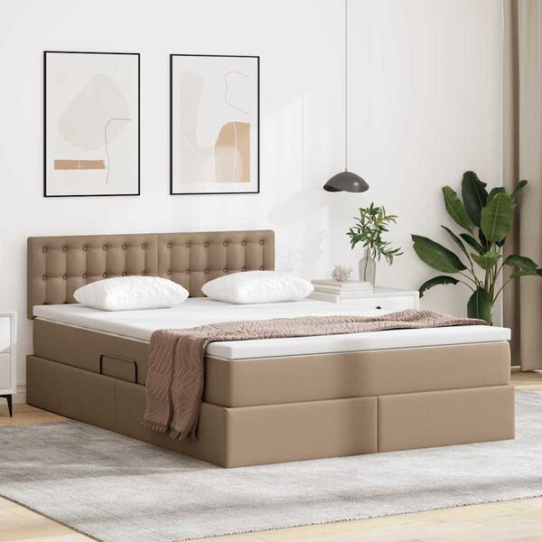 vidaXL Opslag bed met matras Cappuccino 140 x 200 cm Nep Leer