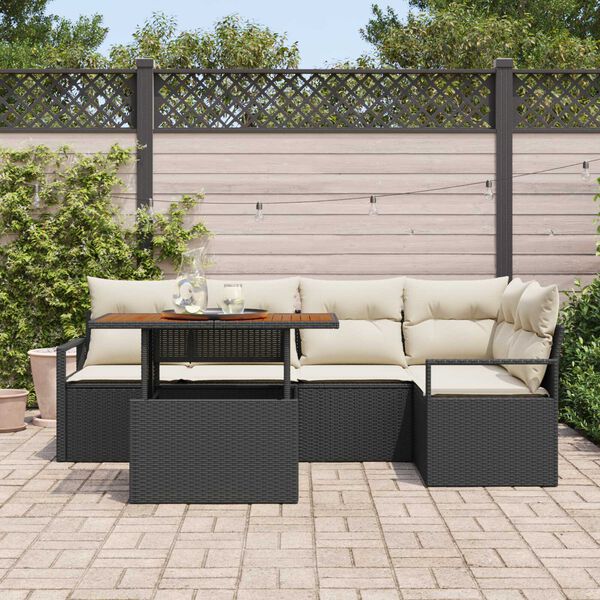 vidaXL Tuin Sofa Set met opslag 6 pcs Zwart Poly riet