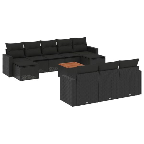 vidaXL 11-delige Loungeset met kussens poly rattan zwart