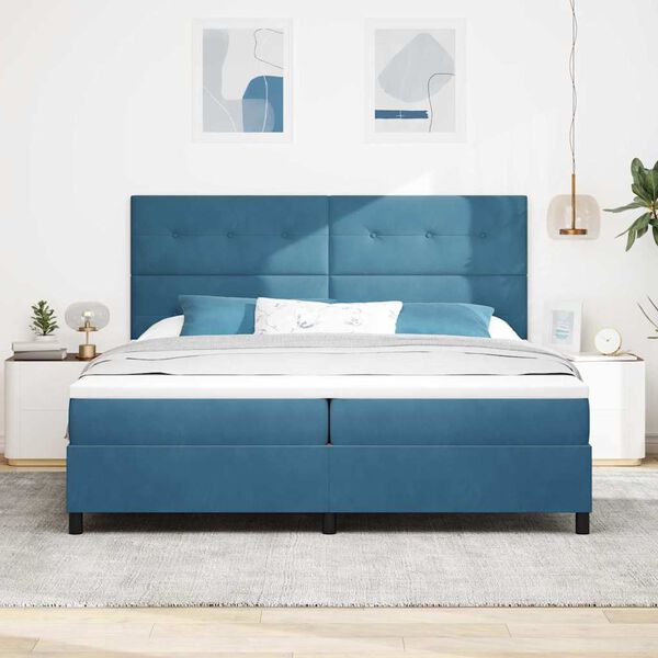 vidaXL LED Box Spring Bed met matras Donkerblauw 200 x 200 cm Stof