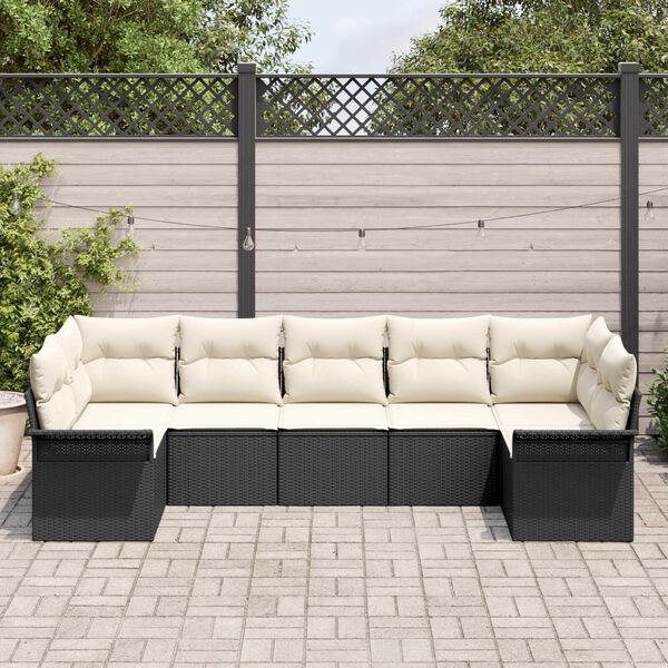 vidaXL Tuin Sofa Set met kussen 7 pcs Zwart poly rattan
