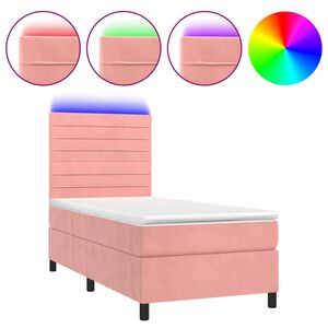 vidaXL Boxspring met matras en LED fluweel roze 100x200 cm