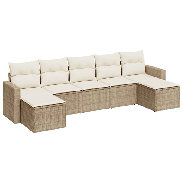 vidaXL 7-delige Loungeset met kussens poly rattan beige