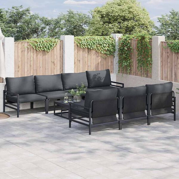 vidaXL Tuinbankenset met kussen 8 pcs Zwart Staal