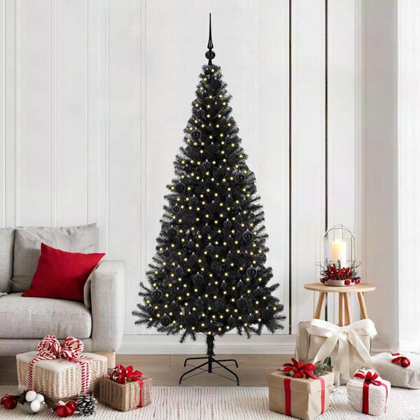 vidaXL Kerstboom met 300 LED met standaard Zwart 180 cm PVC