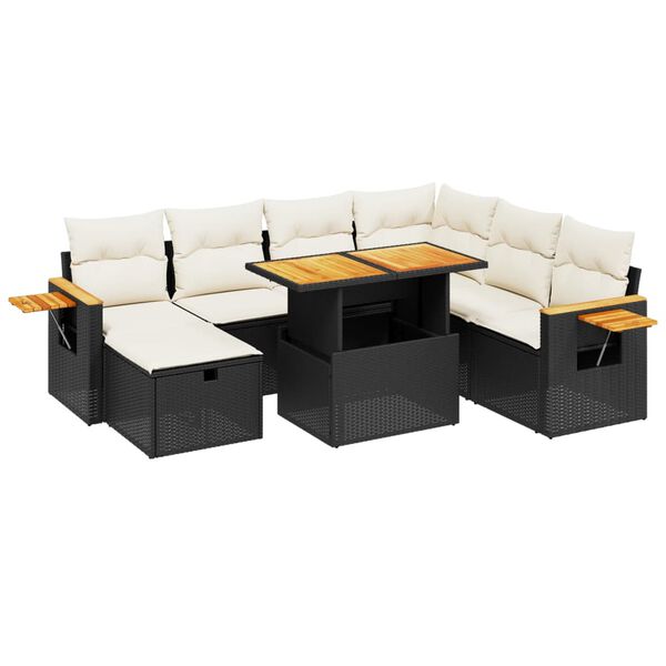 vidaXL 8-delige Loungeset met kussens poly rattan zwart