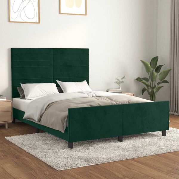 vidaXL Bedframe zonder matras 140x190 cm fluweel donkergroen