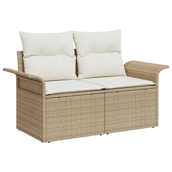 vidaXL Tuinbankenset met opslag 7 pcs Beige en Cr&egrave;me poly rattan