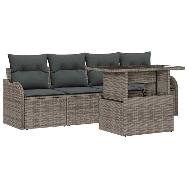 vidaXL Tuin Sofa Set met kussen 5 pcs Grijs Poly riet