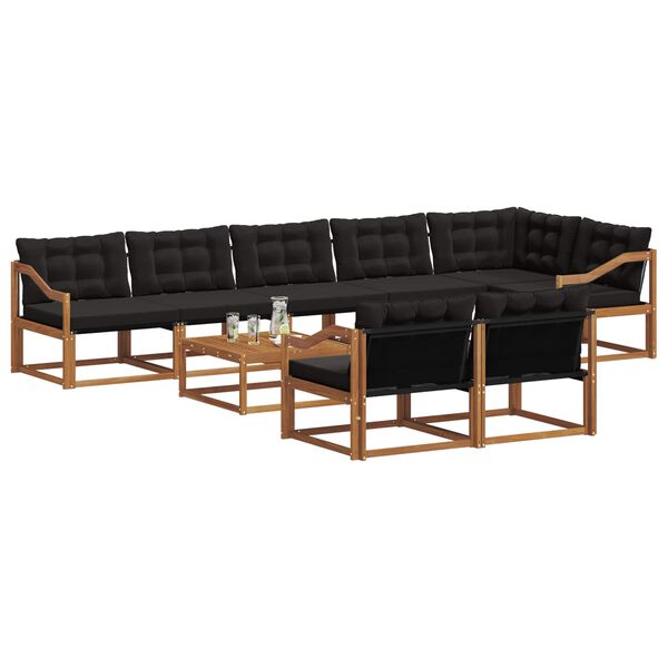 vidaXL Buiten bankenset met kussen 9 pcs Natuurlijk en Zwart