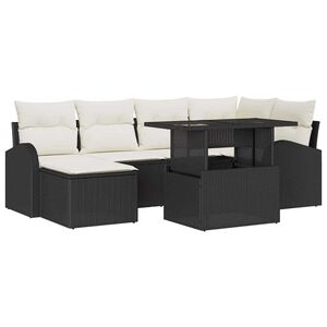vidaXL Tuin Sofa Set met opslag 7 pcs Zwart Poly riet