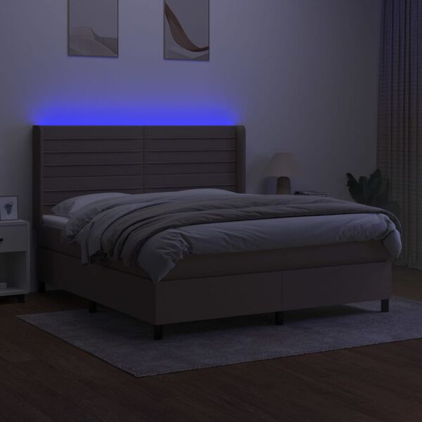 vidaXL Boxspring met matras en LED stof taupe 180x200 cm