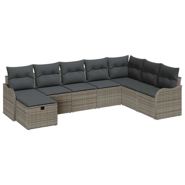 vidaXL Bankstel met kussen met opslag 8 pcs Grijs poly rattan