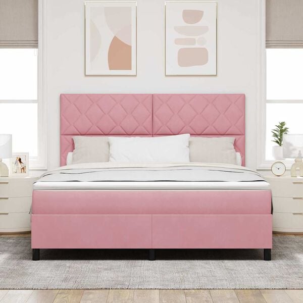 vidaXL LED Box Spring Bed met matras Roze 180 x 200 cm Stof