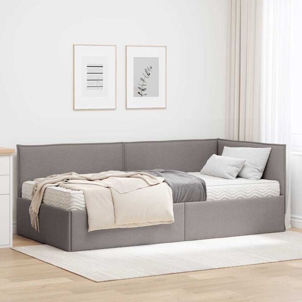 vidaXL Hoekbedframe met Matras met hoofdeinde 2 pcs Taupe Fluweel